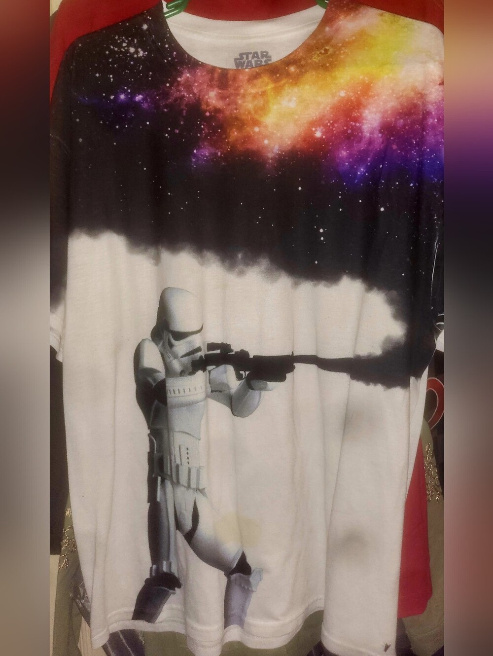 Star Wars White Tee with Multicolor Galaxy & Stormtrooper Graphic